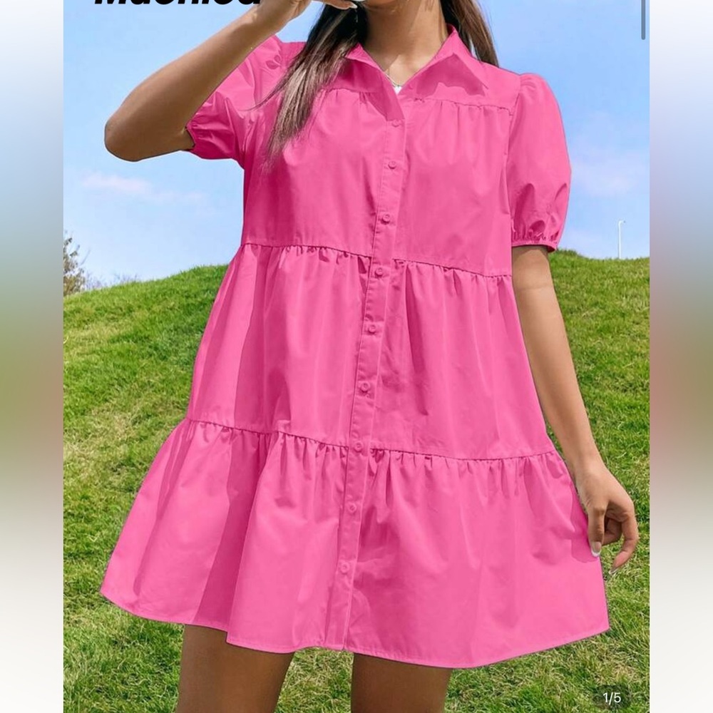 SHEIN Bright Pink Casual Kids Dress